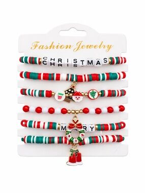 Festive Red & Green Christmas Charm Bracelet Set